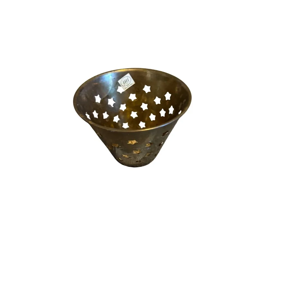 IHI Brass Star Cutout Candle Shade Votive Holder Made in India Vintage Gold Tone